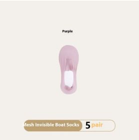 Women's Summer Thin Breathable Traceless Invisible Socks (Option: Purple-White Paper Card Packaging-5pairs)
