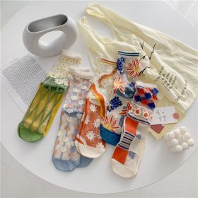 Retro Personality Breathable Glass Silk Socks Japanese Bright Color Socks (Option: 5 colors set-One size)