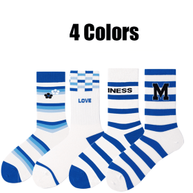 4 Pairs Women's Colorful Novelty Funny Pattern Combed Crew Socks Hiking Running Athletic Cushioned Compression Socks Anti-odor And Breathable For (Option: Women)
