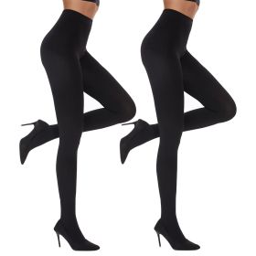 2 Pack Women's Fleece Lined Tights Winter Warm 100 Den Opaque High Wist Pantyhose (Option: Black-S)